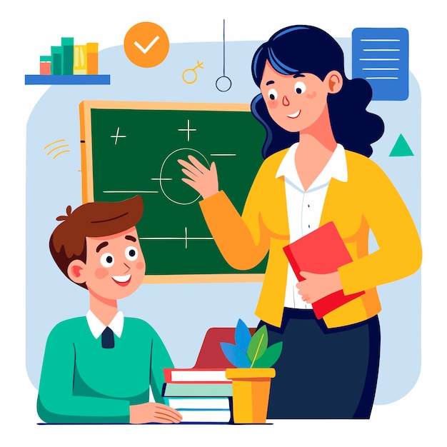 Un maestro explicando una lección a un estudiante en un aula