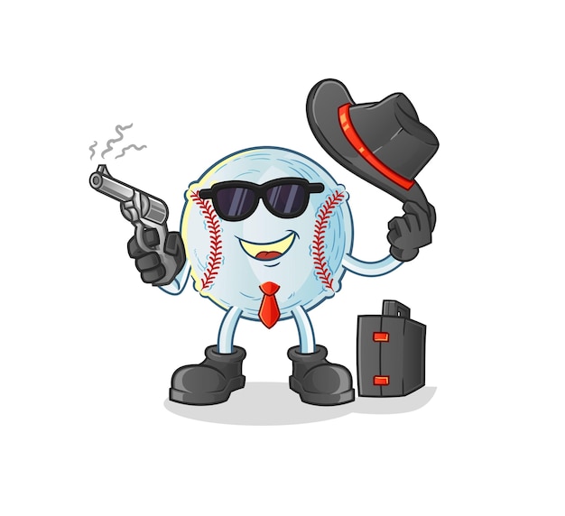 Mafia de béisbol con carácter de pistola. vector de mascota de dibujos animados