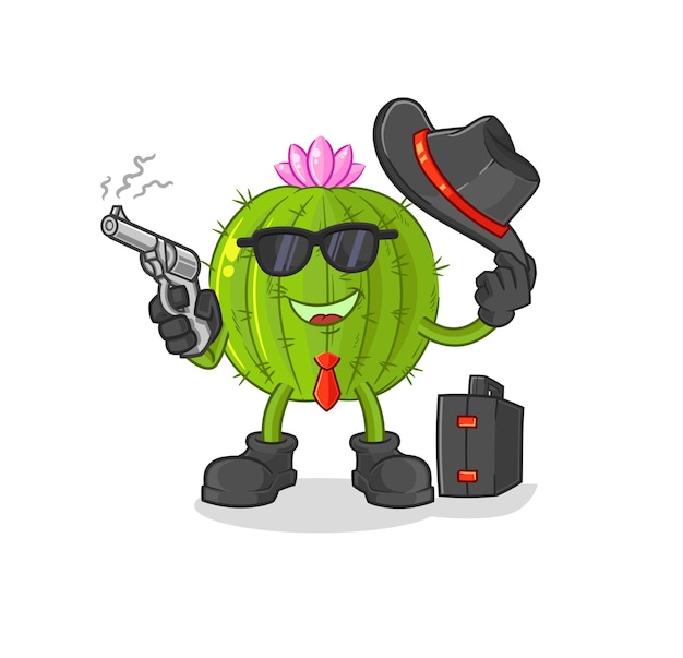 Mafia de cactus con vector de mascota de dibujos animados de personaje de pistola