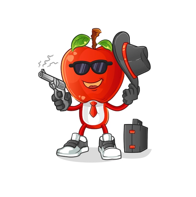Mafia de dibujos animados de cabeza de manzana con vector de dibujos animados de personaje de pistola