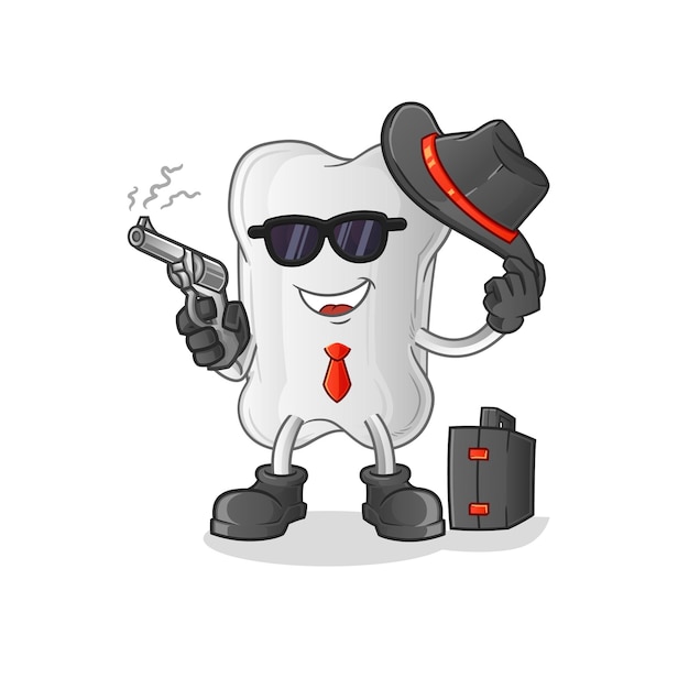 Vector mafia de hueso de perro con mascota de dibujos animados de personaje de pistola