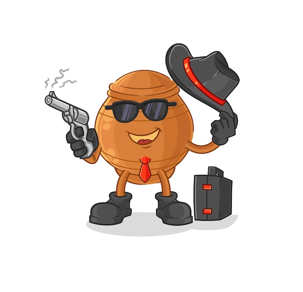 Mafia de olla de barro con vector de mascota de dibujos animados de personaje de pistola