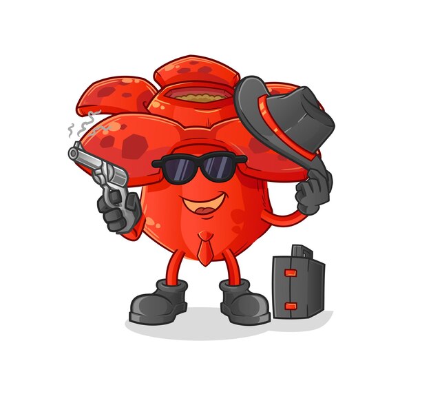 Mafia de rafflesia arnoldii con vector de mascota de dibujos animados de personaje de pistola