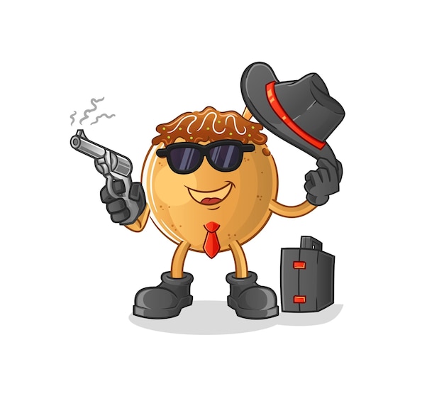 Mafia Takoyaki con carácter de pistola. vector de mascota de dibujos animados