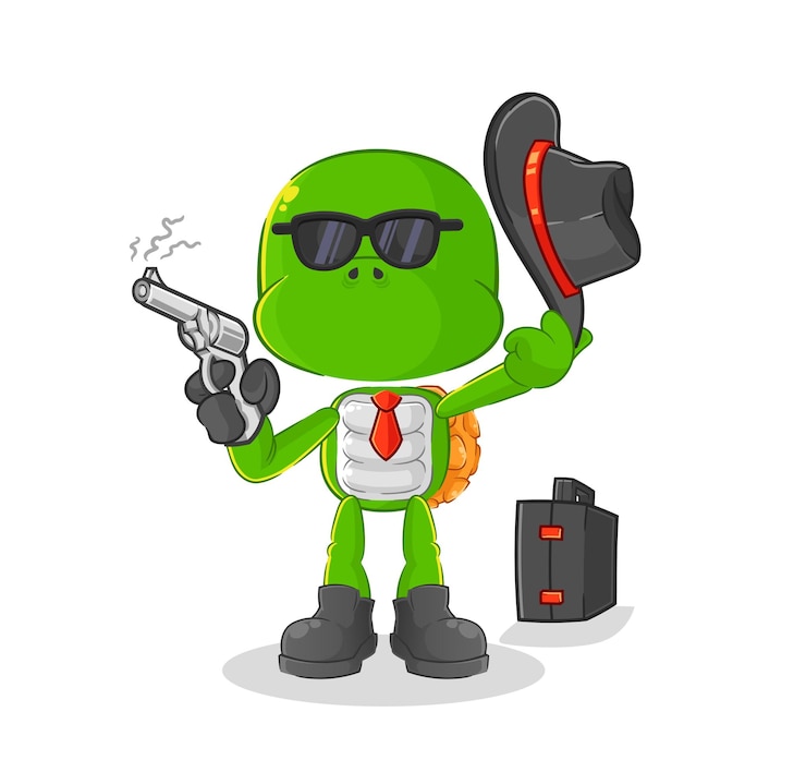 Vector mafia de tortuga con vector de mascota de dibujos animados de personaje de pistola