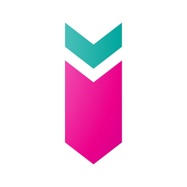 Magenta y verde hacia abajo en forma de flecha icono de letra I