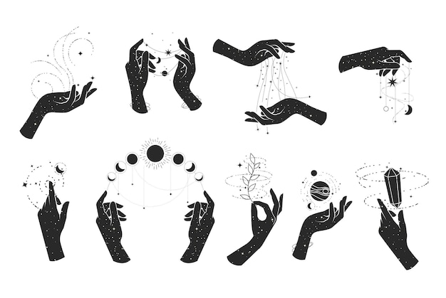 Magia y misticismo adivinación manos de brujas practicando brujería hechizos mágicos y brujería