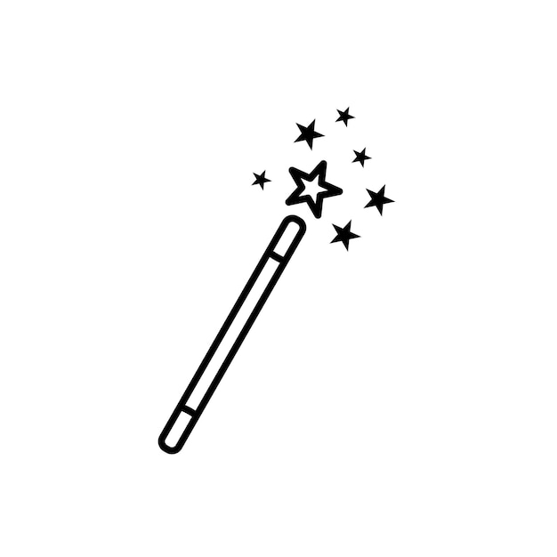 Magic Wand Icon Set Wizard Star Magician Miracle Dust Vector Symbol en un estilo negro lleno y delineado Signo de botón de truco de cuento de hadas