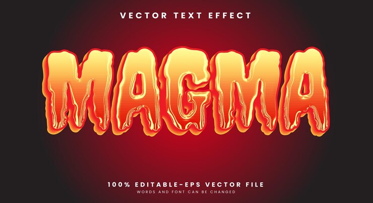Vector magma 3d plantilla de efecto de texto editable con estilo cromado