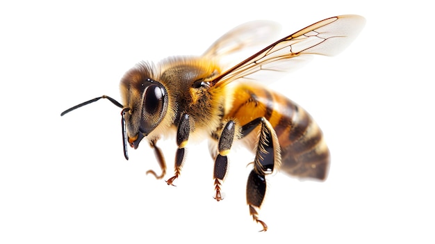 Vector magnífica abeja en vuelo sobre un fondo transparente