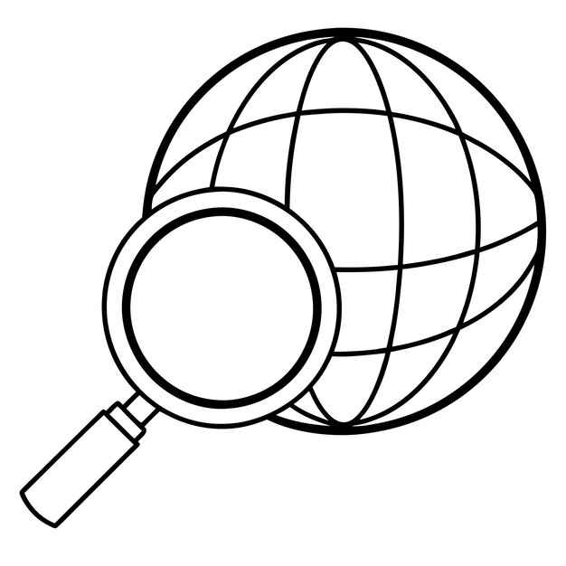 Magnificación de vidrio sobre globo Ilustración vectorial Diseño de arte de línea