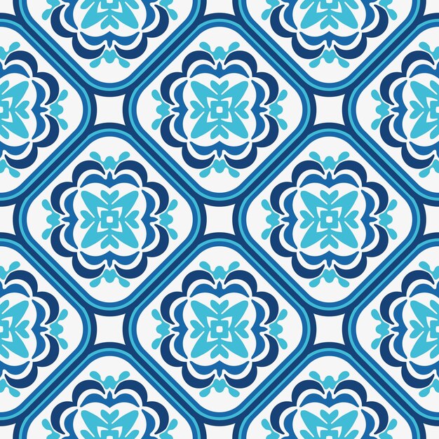 magnífico patrón de azulejos vectorial ornamento azul sin costuras mediterráneo diseño de alfombra patrón sin costuras cerámica mexicana talavera majólica diseño de Lisboa mosaico floral