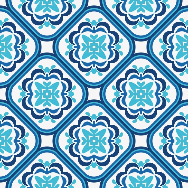 Vector magnífico patrón de azulejos vectorial ornamento azul sin costuras mediterráneo diseño de alfombra patrón sin costuras cerámica mexicana talavera majólica diseño de lisboa mosaico floral