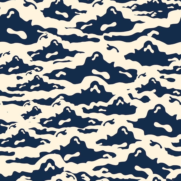 Magnífico patrón sin costuras con nubes de umulus blancas y azul marino dibujadas a mano en estilo pop art. Tiempo nublado y cielo cubierto. Ilustración de vector de papel tapiz, impresión textil, papel de regalo.