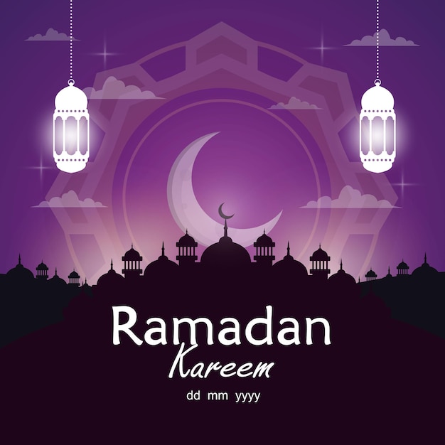 Magnífico saludo de Ramadán Kareem con símbolo islámico tranquilo diseño de ilustración de primer plano
