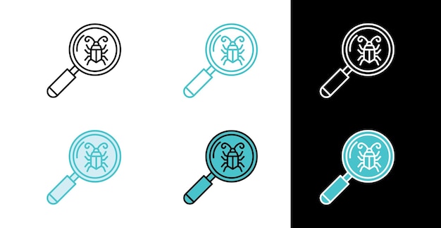 Magnifying glass with bug symbol icon for software testing and debugging in line and fill style