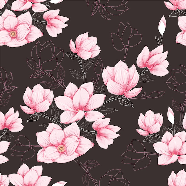 La magnolia en colores pastel del rosa inconsútil del modelo florece el fondo.