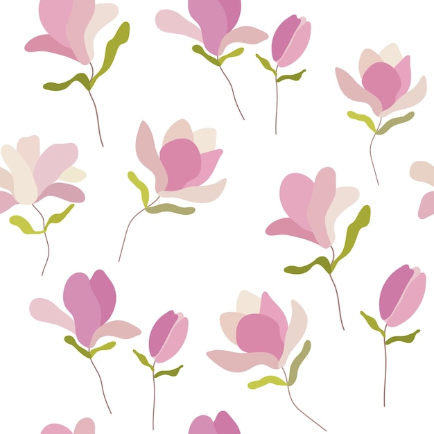 Magnolia Diseño de garabatos gráficos florales Patrón sin costuras Flor mínima abstracta Dibujado a mano