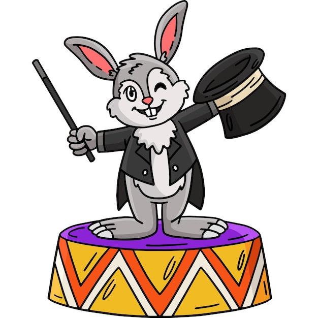 El mago del circo, el conejo, el dibujo animado, el clip de colores.