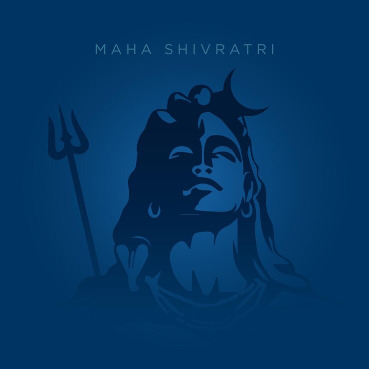Vector maha shivratri con la silueta del cielo nocturno de la luna de shivling lingam.