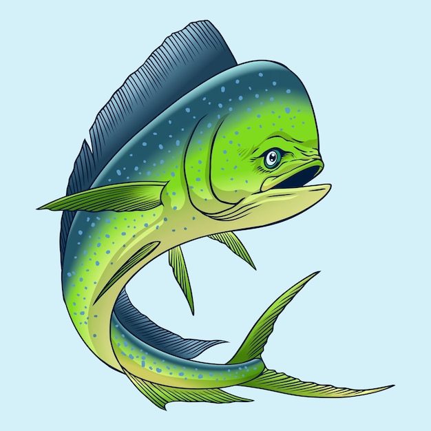 Mahimahi o pez dorado dibujado a mano ilustración realista aislada