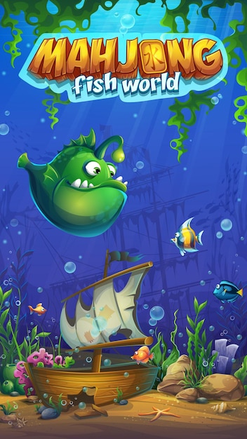 Mahjong fish world illustration campo de juego de formato móvil para el juego de computadora