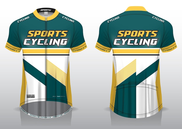 Maillot de ciclismo, vista frontal y posterior, diseño deportivo y listo para ser impreso en tela y texlite