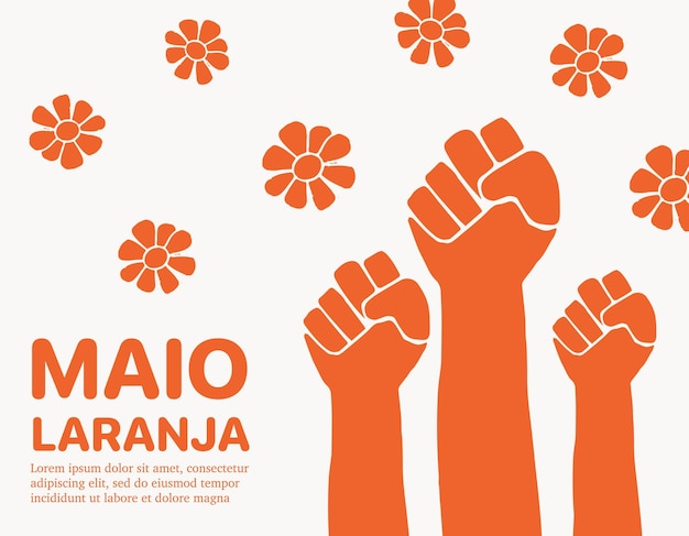 Vector maio laranja campaña contra la investigación de la violencia de los niños 18 de mayo escrito en portugués