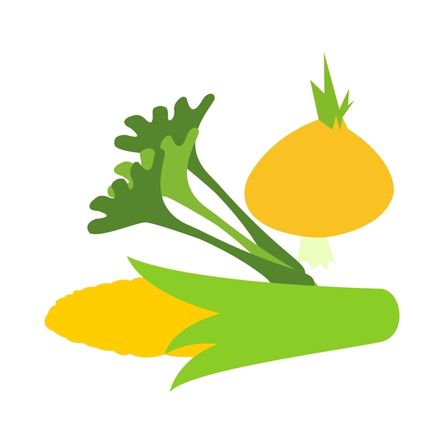 Maíz de apio y cebolla aislado en imagen vectorial de fondo blanco