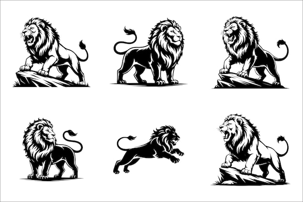 Majestic Lion Roaring Silhouette León Rey de la Sabana Vector León orgulloso en la silueta del acantilado