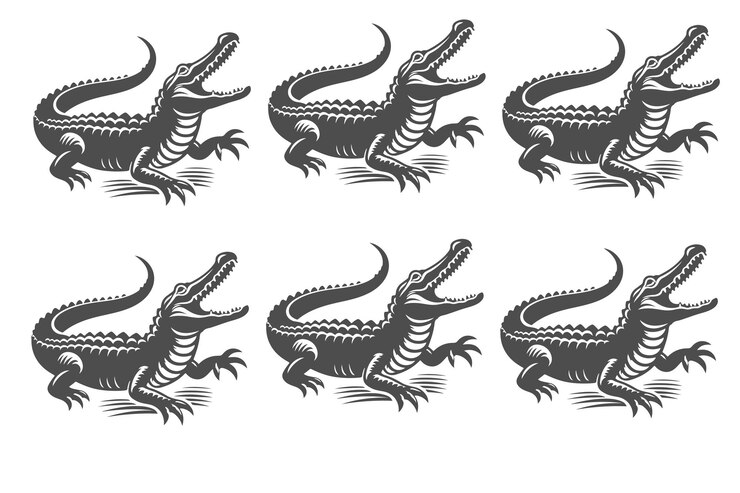 Vector majesticas siluetas de cocodrilos que capturan la esencia del pantano libre