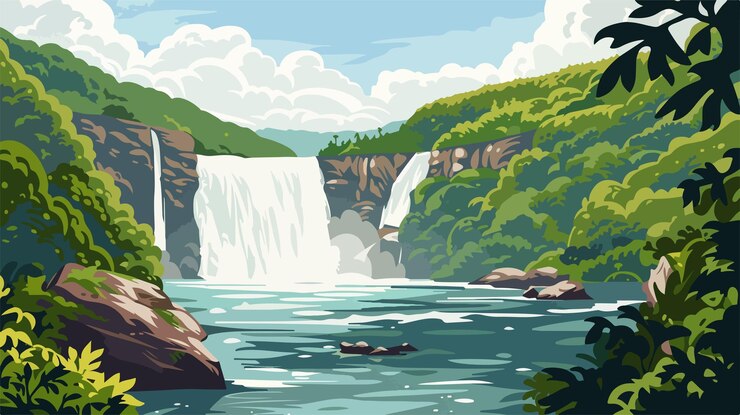 Vector la majestuosa cascada de mumlava en krkonose un paisaje impresionante de cascadas en el río