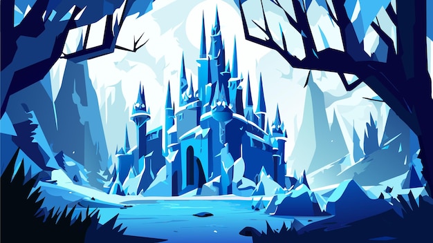 Vector el majestuoso castillo de hielo en un paisaje nevado