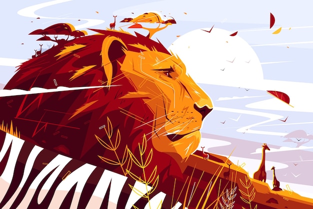 Vector majestuoso león en la ilustración de safari