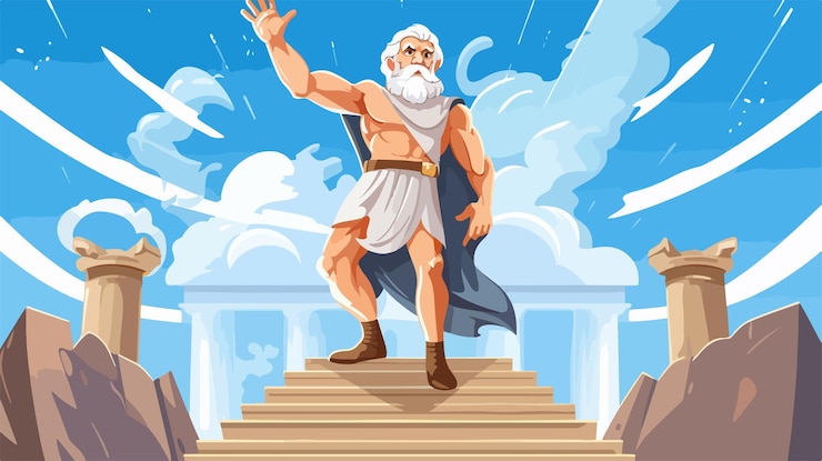 Vector majestuoso mitología griega dios zeus trueno anciano barbudo