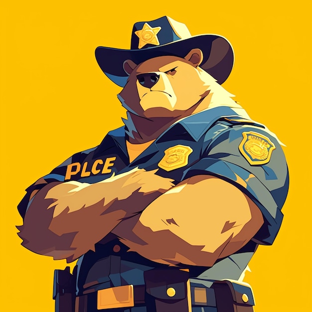 Un majestuoso oso policial al estilo de las caricaturas