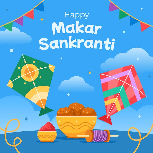 Vector makar sankranti el festival de las cometas.