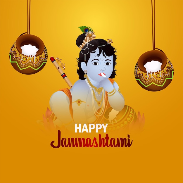 Makhan mataki creativo para el fondo feliz janmashtami