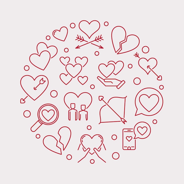 Vector mal de amor redondo esquema ilustración moderna