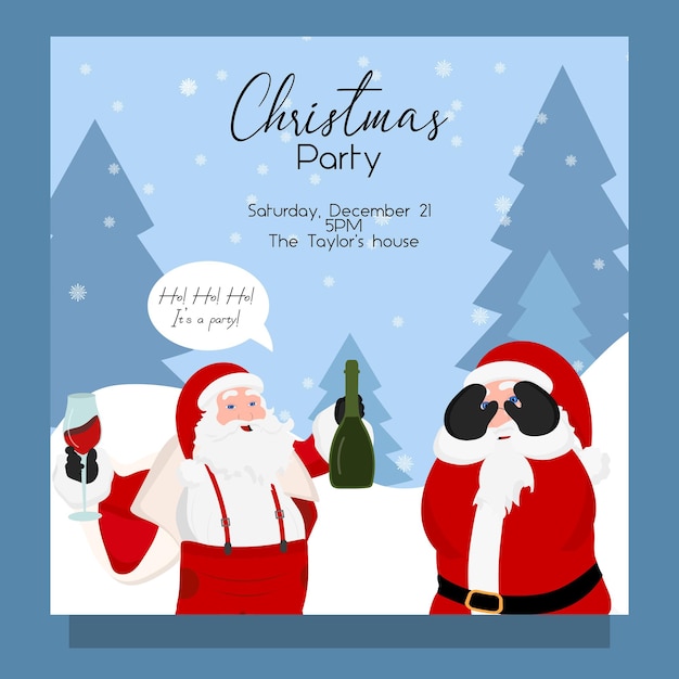 Mal divertido borracho Papá Noel bebiendo otro Papá Noel en la invitación de la tarjeta sacudida