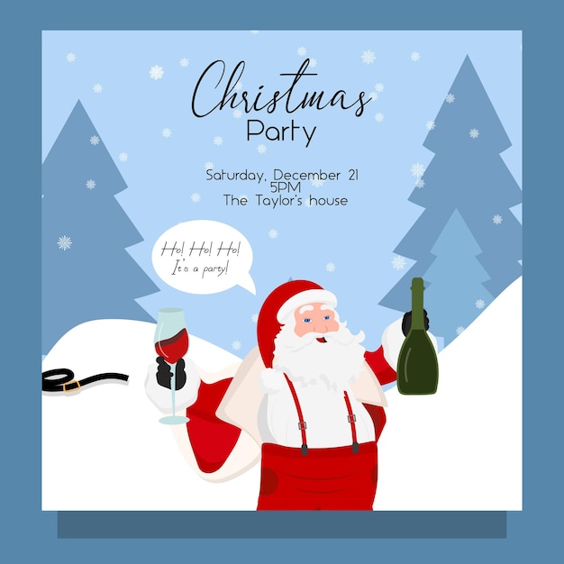 Mal divertido borracho Papá Noel bebiendo tarjeta de invitación a la fiesta
