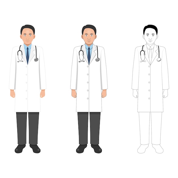 Malasia Profesión Doctor Uniforme Contorno de color Blanco y negro