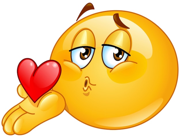 Male Emoji Emoticon Face Blowing or Throwing a Kiss with Red Heart