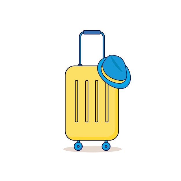 Maleta amarilla con sombrero Equipaje de viaje Aislado sobre fondo blanco Ilustración vectorial