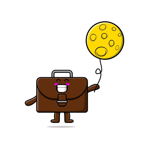 Maleta de dibujos animados lindo flotando con ilustración de vector de dibujos animados de globo de luna