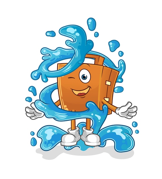 Maleta fresca con vector de dibujos animados de mascota de agua