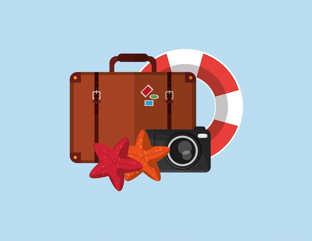 maleta con imagen de iconos de viaje de vacaciones