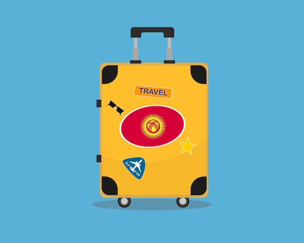 Maleta o equipaje con bandera de Kirguistán idea de vacaciones y vacaciones