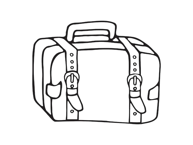 Maleta retro de viajero Bolsa de viaje vintage para viajes de vacaciones de verano Gremio vectorial dibujado a mano