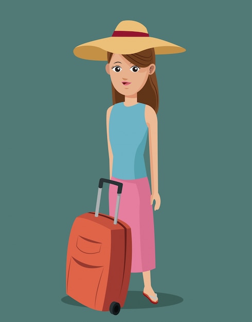 Maleta de sombrero de camisa niña viajando